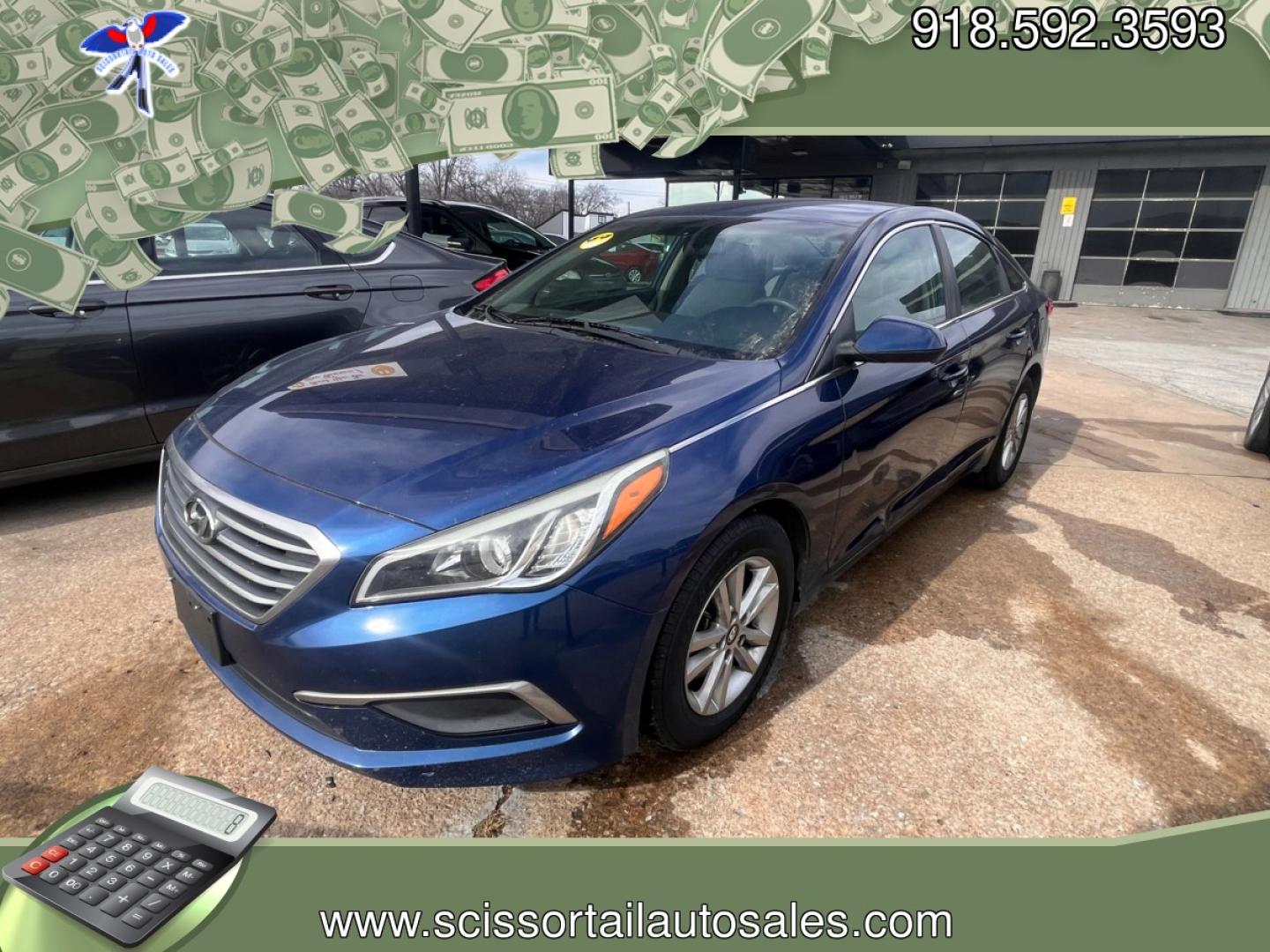 2016 BLUE HYUNDAI SONATA BASE; SE SE (5NPE24AF9GH) with an 2.4L L4 DOHC 16V engine, 7A transmission, located at 8101 E. Skelly Dr., Tulsa, OK, 74129, (918) 592-3593, 36.121891, -95.888802 - Photo#0